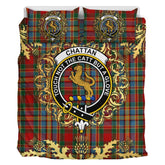 Chattan (brown stripe) Tartan Crest Bedding Set - Golden Thistle Style